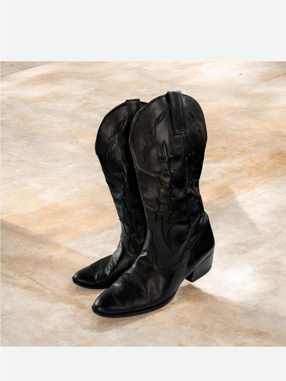 Van Eli Black Leather Western Heeled Boots